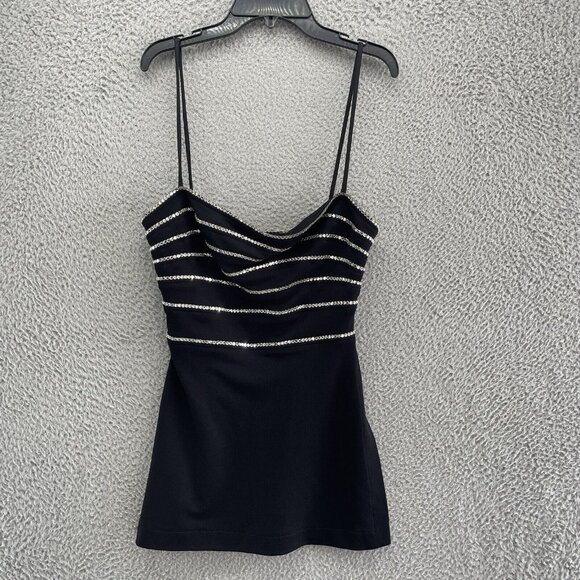 Nicole Miller Women's Spaghetti Strap Tank Top Small Black Side Splits 90’s‎ Y2K - Picture 1 of 12
